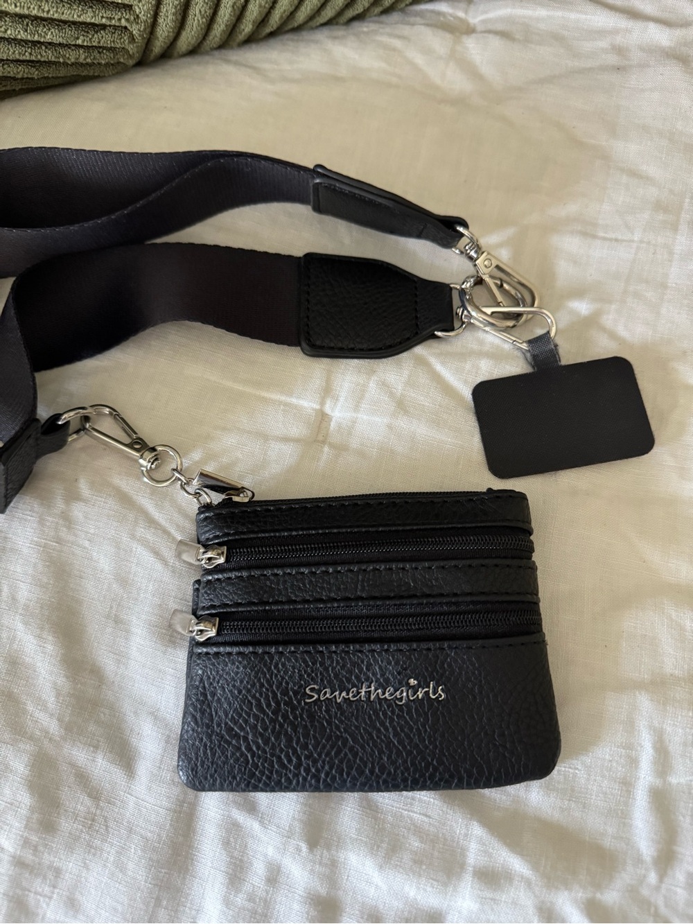 Savethegirls Black Leather Wristlet Clutch with Strap